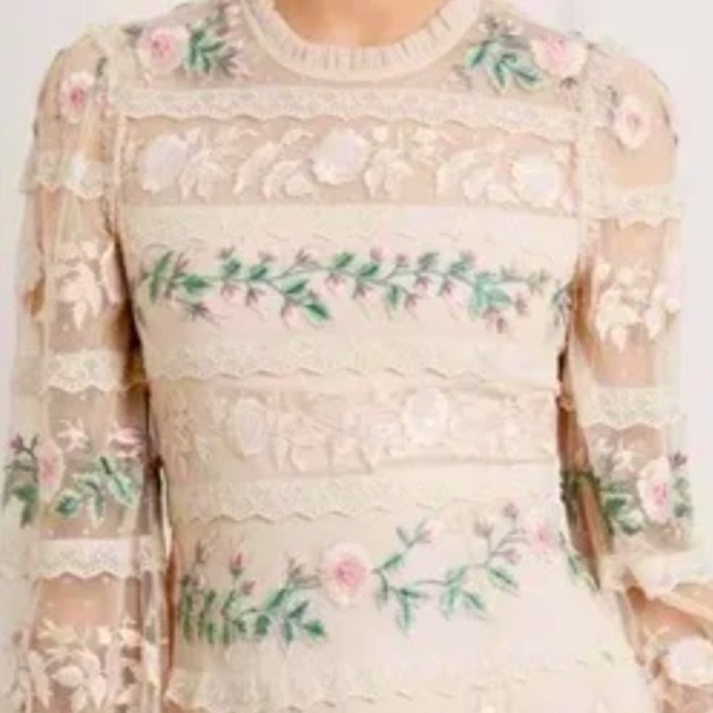 Needle & Thread x BHLDN Precious Rose 2 / XS Pink Embroidered Sequin Lace Formal - Picture 16 of 16